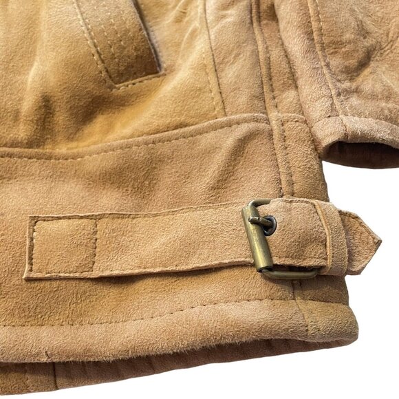 Mens Heavy Sherpa Suede Jacket Handmade Lined Winter Coat Brown Size M U - Picture 4 of 7